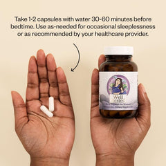 Close-up of product label for MENOLABS Well Rested Sleep Aid