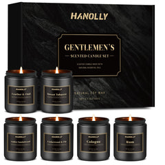 Six-pack masculine candle gift set in premium black box