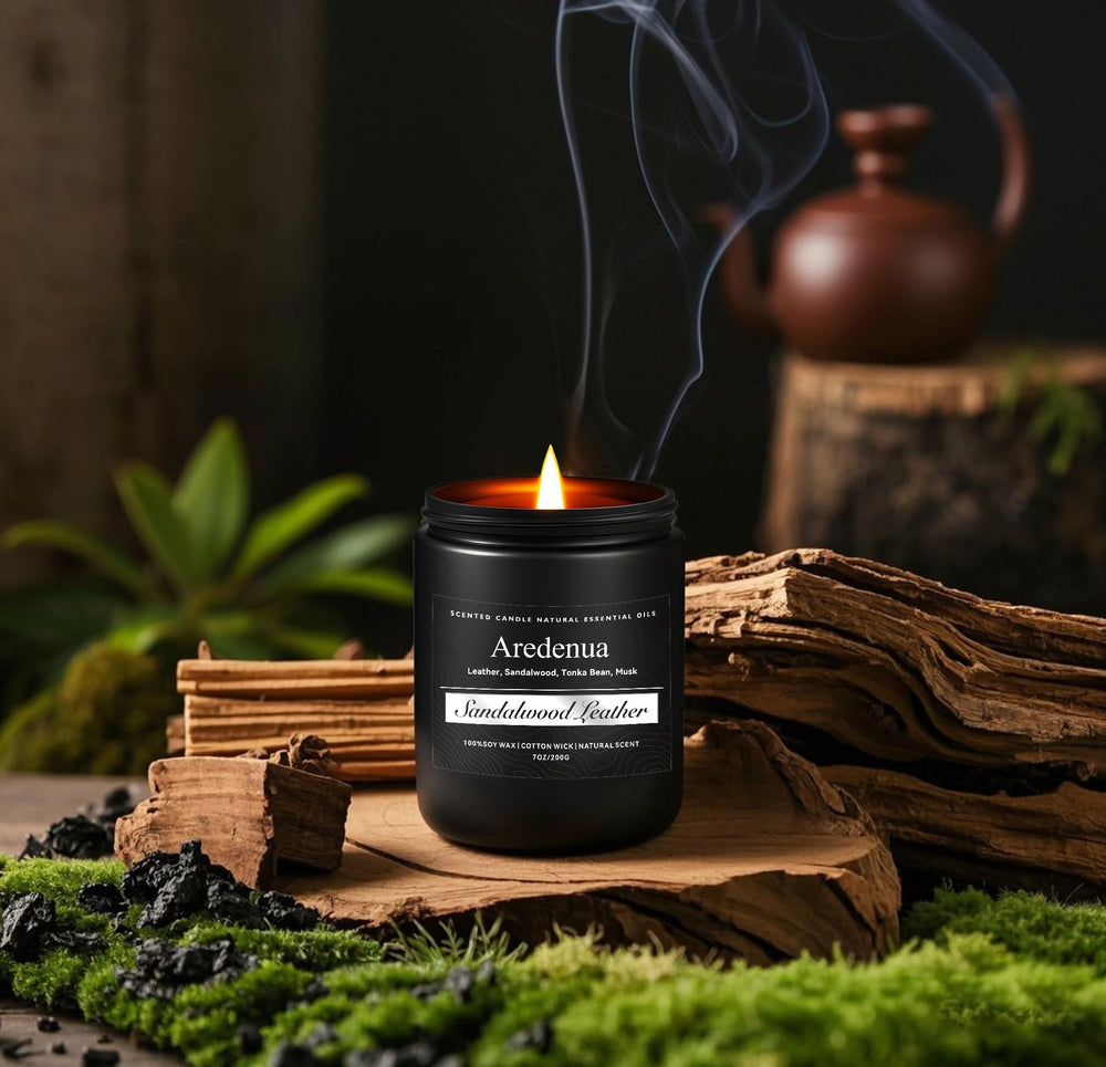 Lifestyle room with masculine candle setup