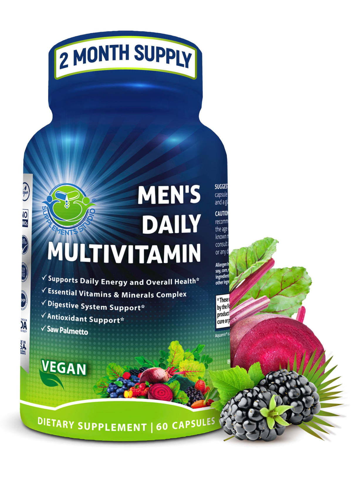Men's daily vegan methylated multivitamin capsules bottle