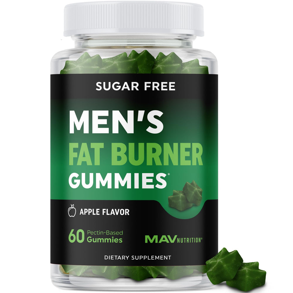 Bottle of Men's Fat Burner Gummies Apple flavor (60 gummies) with green tea and Garcinia Cambogia ingredients