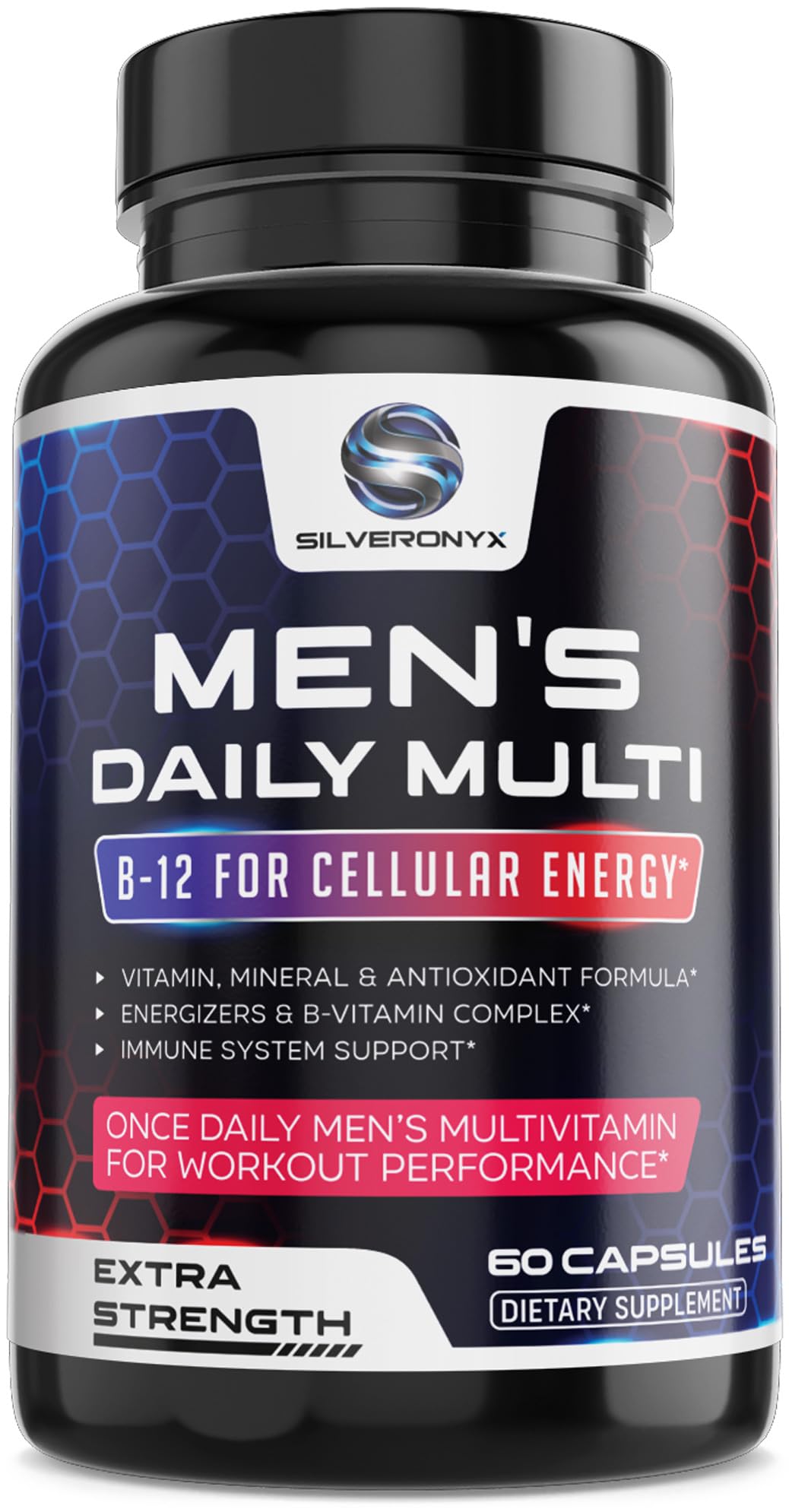 Front view of multivitamin for men bottle with 60 capsules