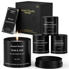 Amber Patchouli scented candle in matte black tin (4-pack)