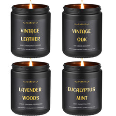 Hero image: Men's four-pack soy candles in black jars