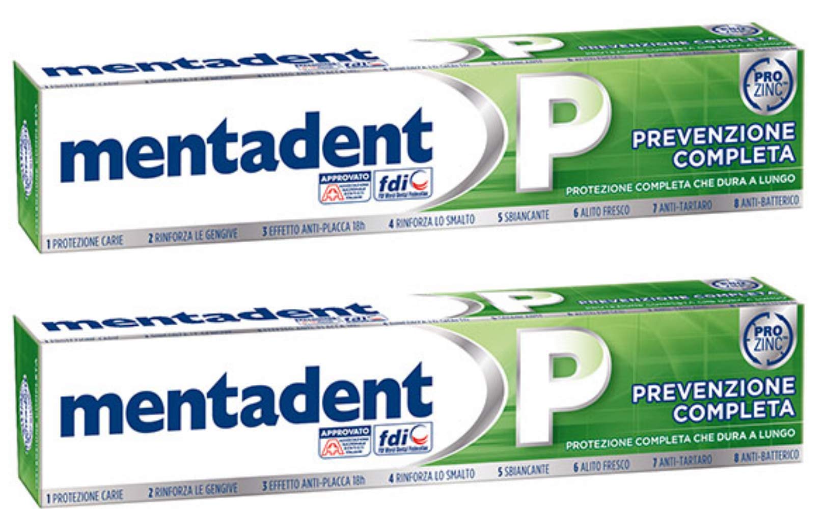 Mentadent P toothpaste 100 ml tubes in a two-pack – front view