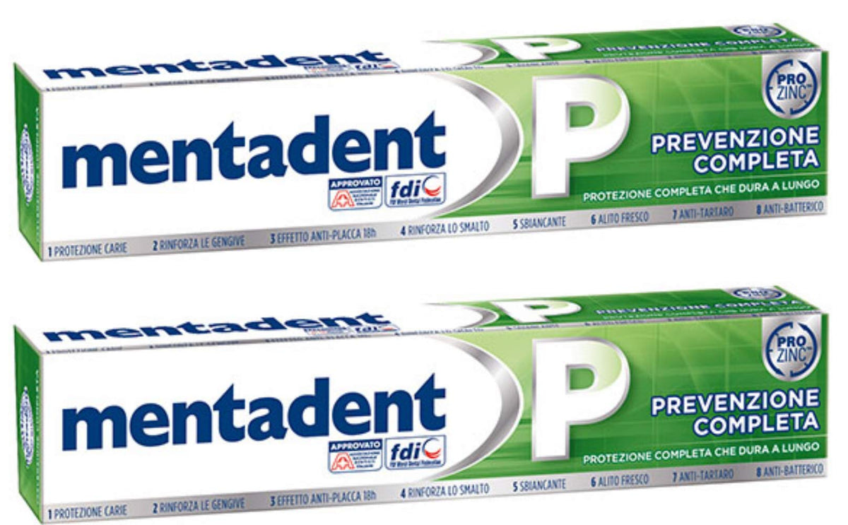 Mentadent P toothpaste 100 ml tubes in a two-pack – front view
