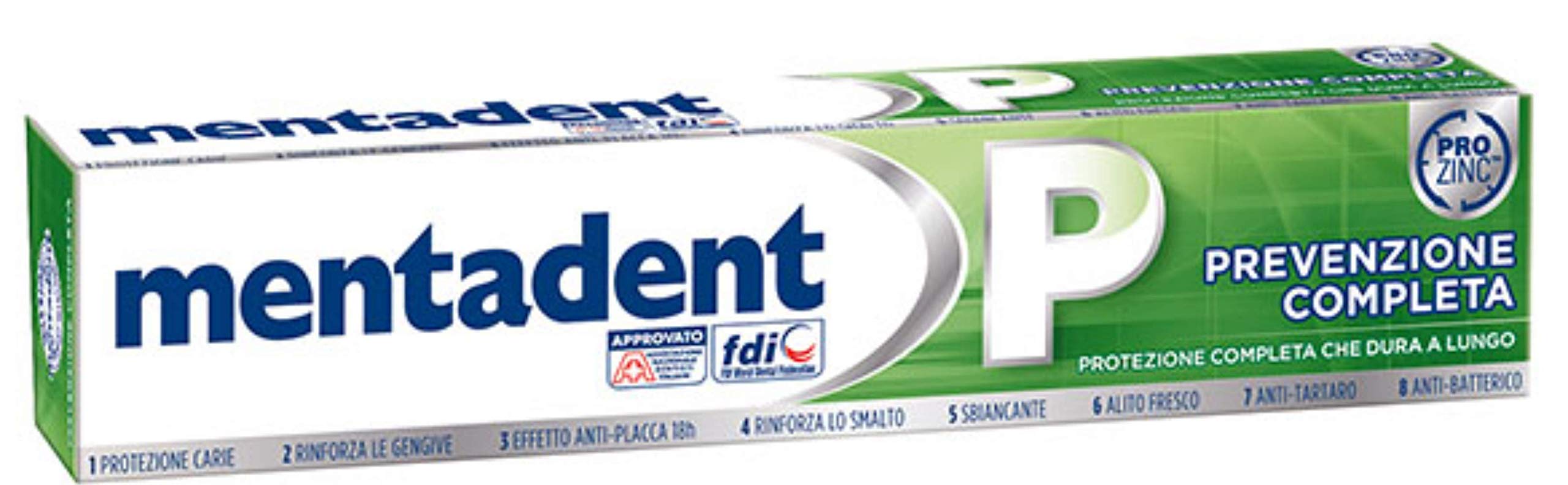 Mentadent P toothpaste 100 ml tubes in a two-pack – packaging back view