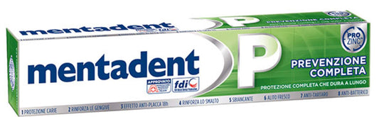 Mentadent P toothpaste 100 ml tubes in a two-pack – packaging back view