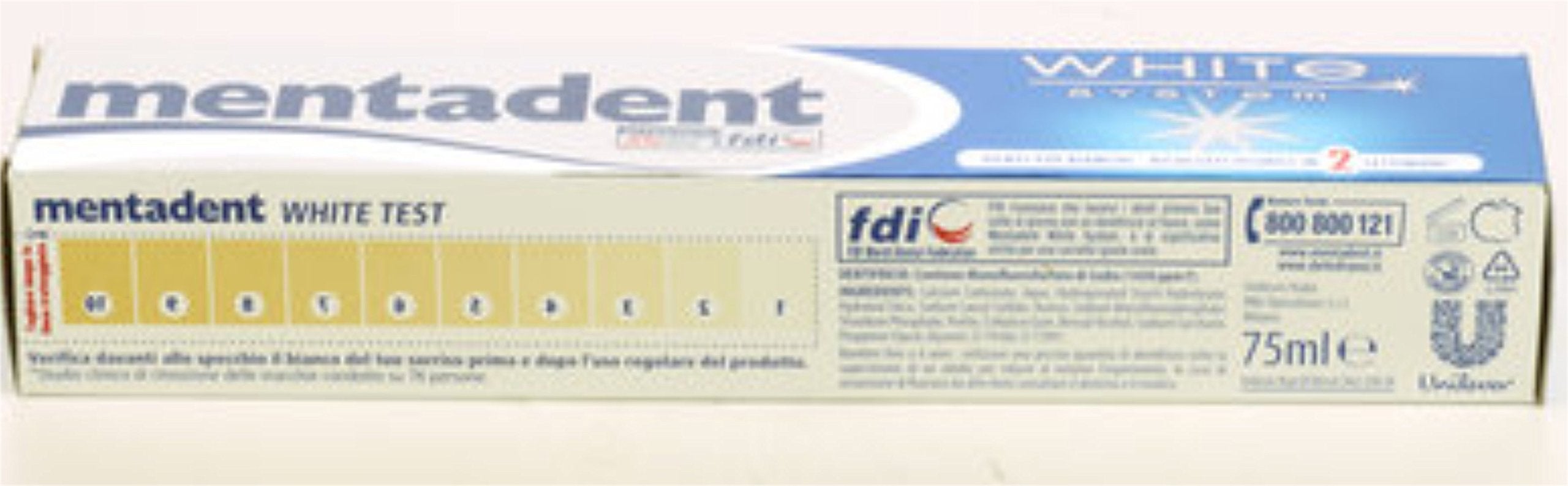 Mentadent White System toothpaste packaging and tubes