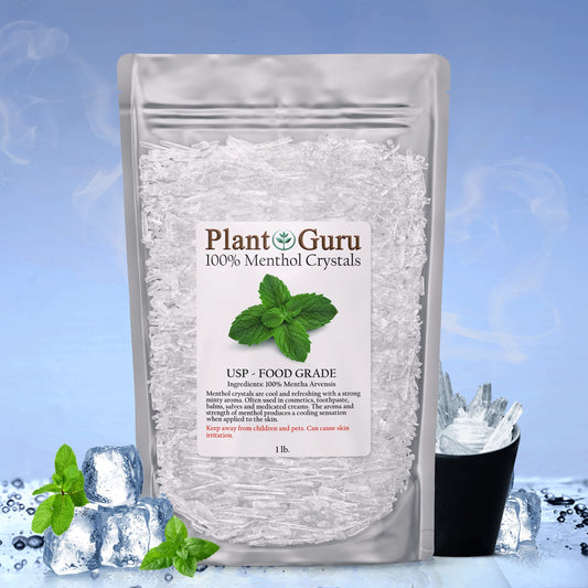 Close-up of menthol crystals label showing USA food grade designation