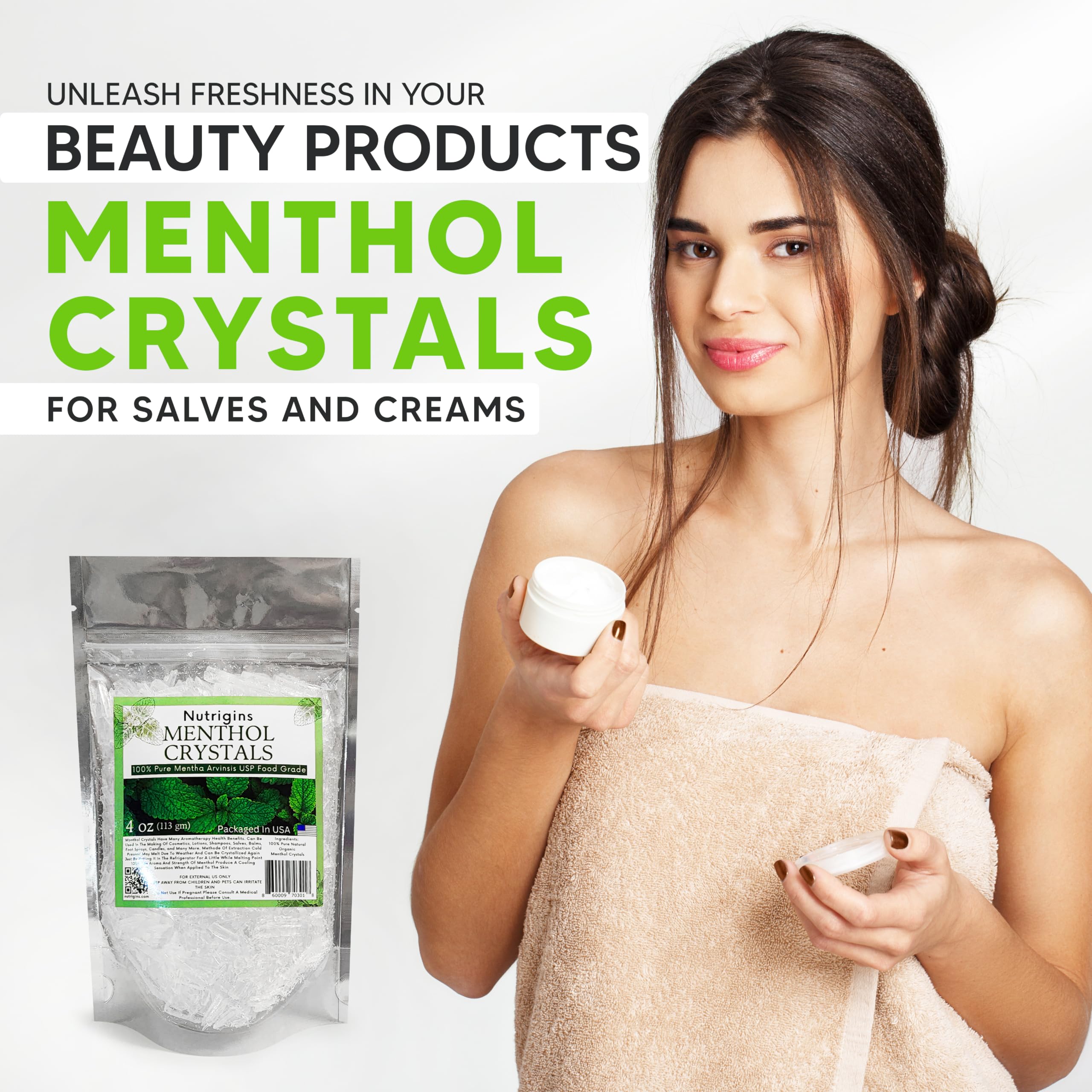 Menthol crystals used in cosmetics and DIY skincare