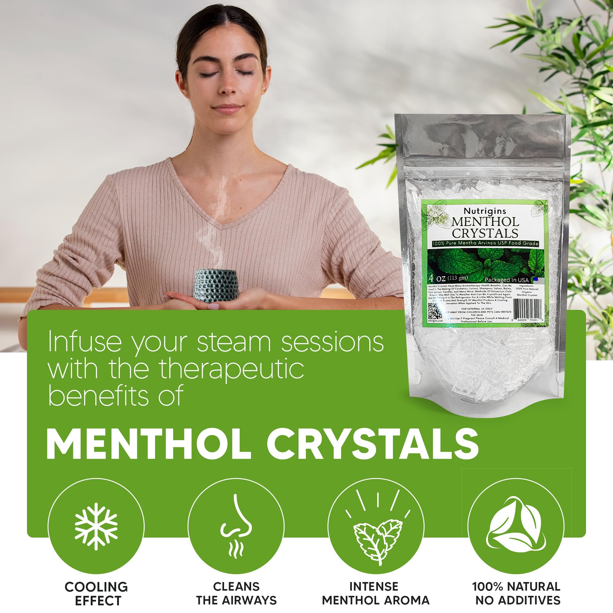 Organic purity label on Menthol Crystals packaging