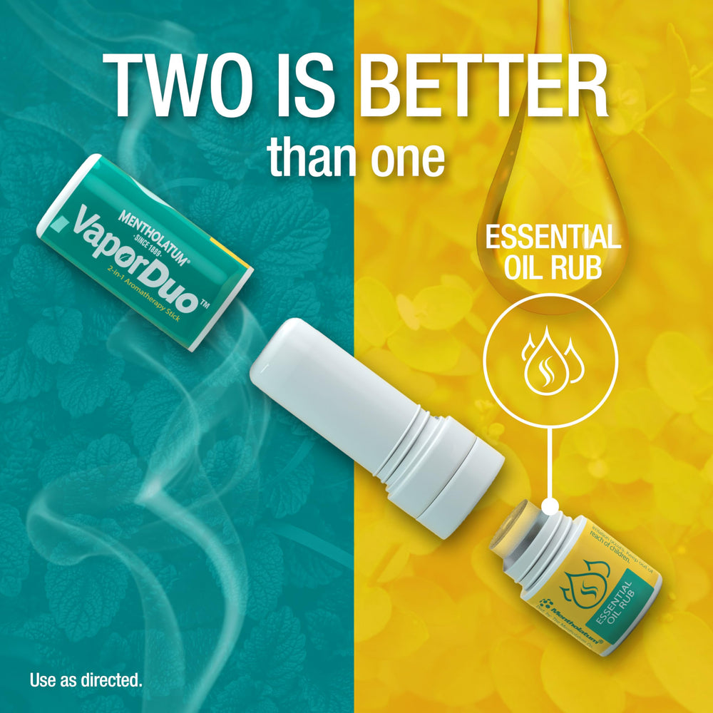 Mentholatum Vaporduo balm-application close-up demonstrating refreshing essential oil rub.