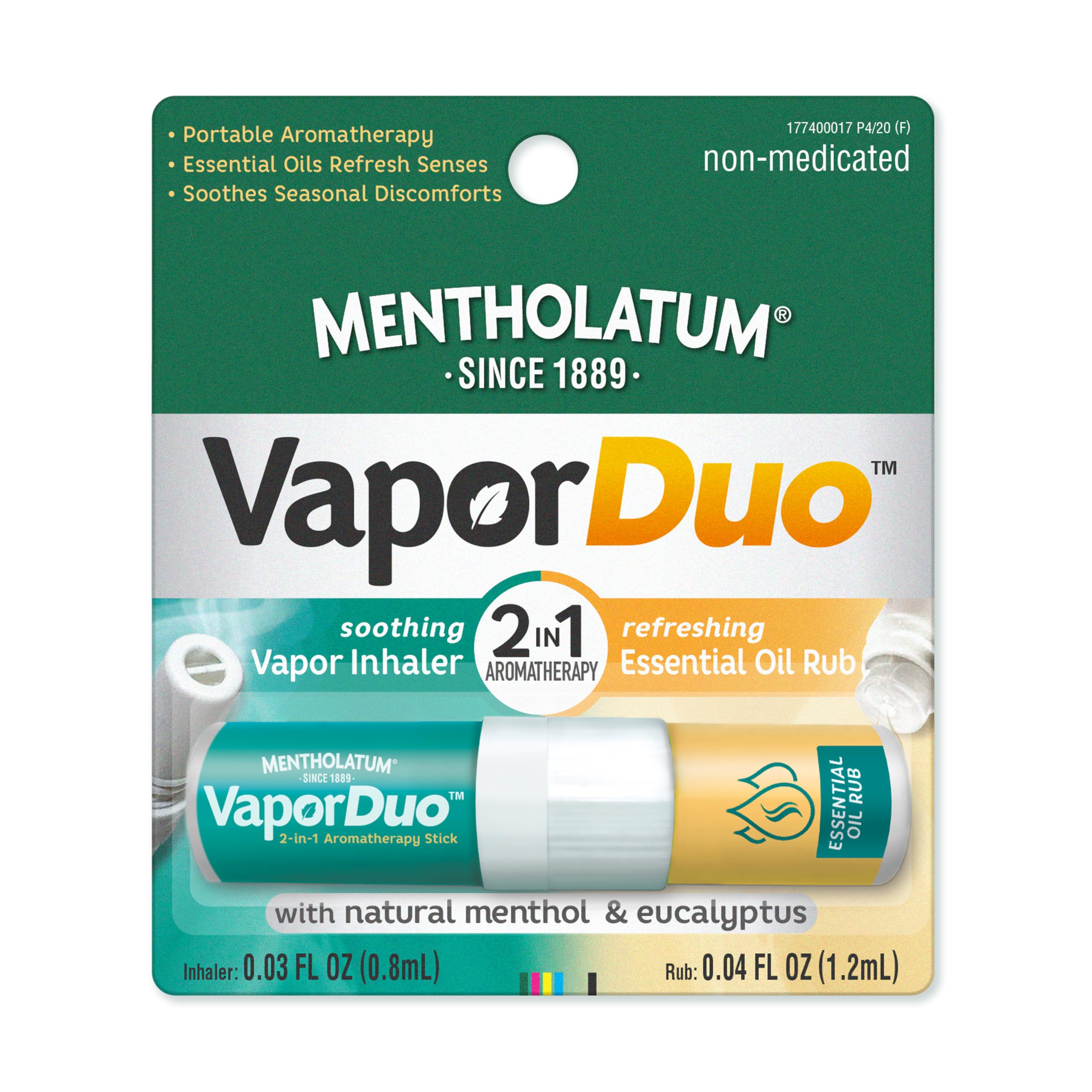 Mentholatum Vaporduo front view showing dual 2-in-1 design for quick relief on the go.