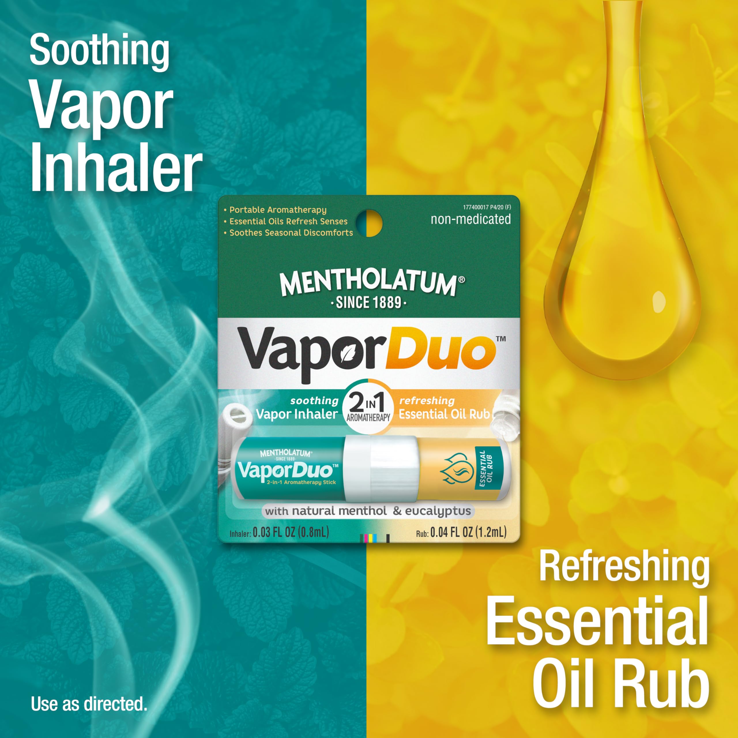 Mentholatum Vaporduo inhaler-side close-up highlighting soothing vapor for breathing ease.