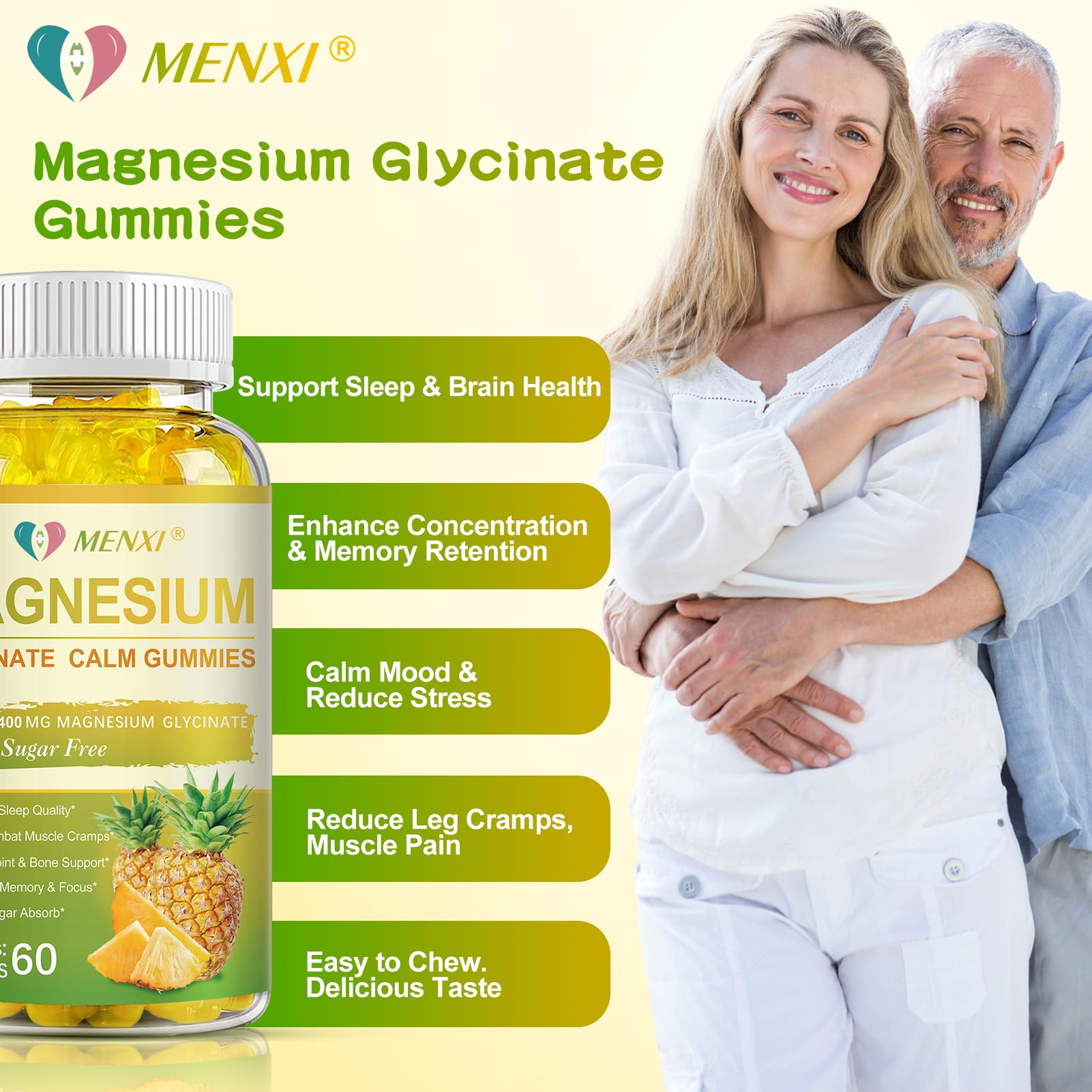 Open bottle reveals chewable gummies ideal for quick daily use.