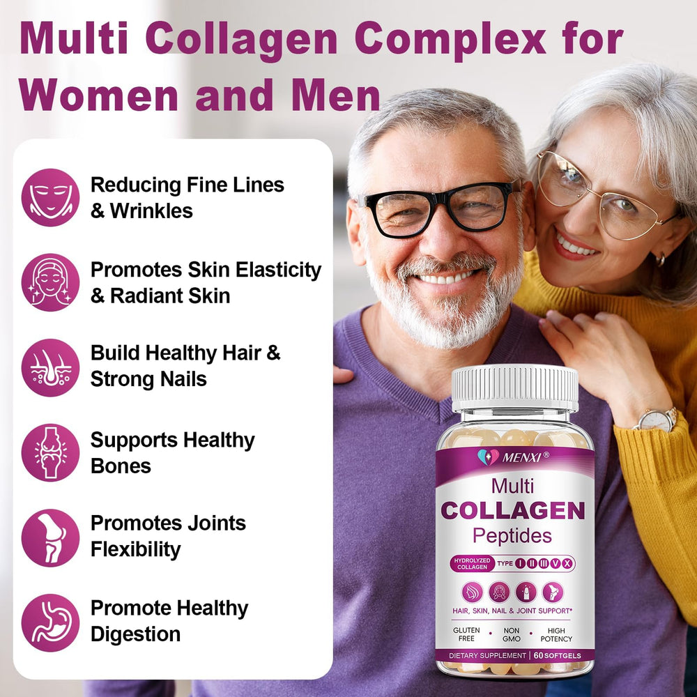 MENXI softgels next to ingredient panel with biotin and hyaluronic acid