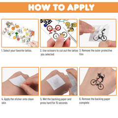 MeoIsDaBest bike tattoos sheet offers quick, mess-free party decor.
