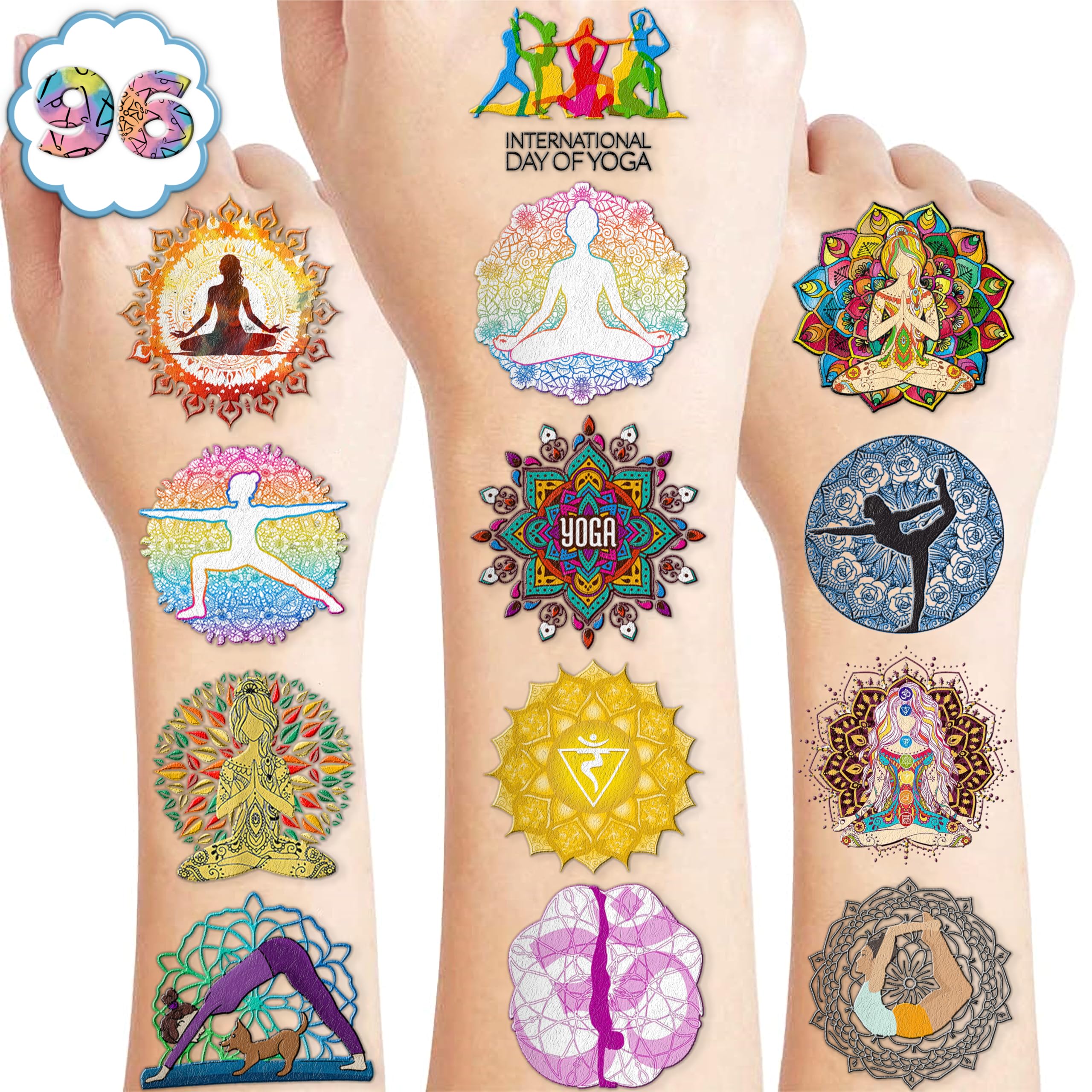 MeoIsDaBest Yoga Day tattoos pack offers vibrant mandala designs for party favors and activity