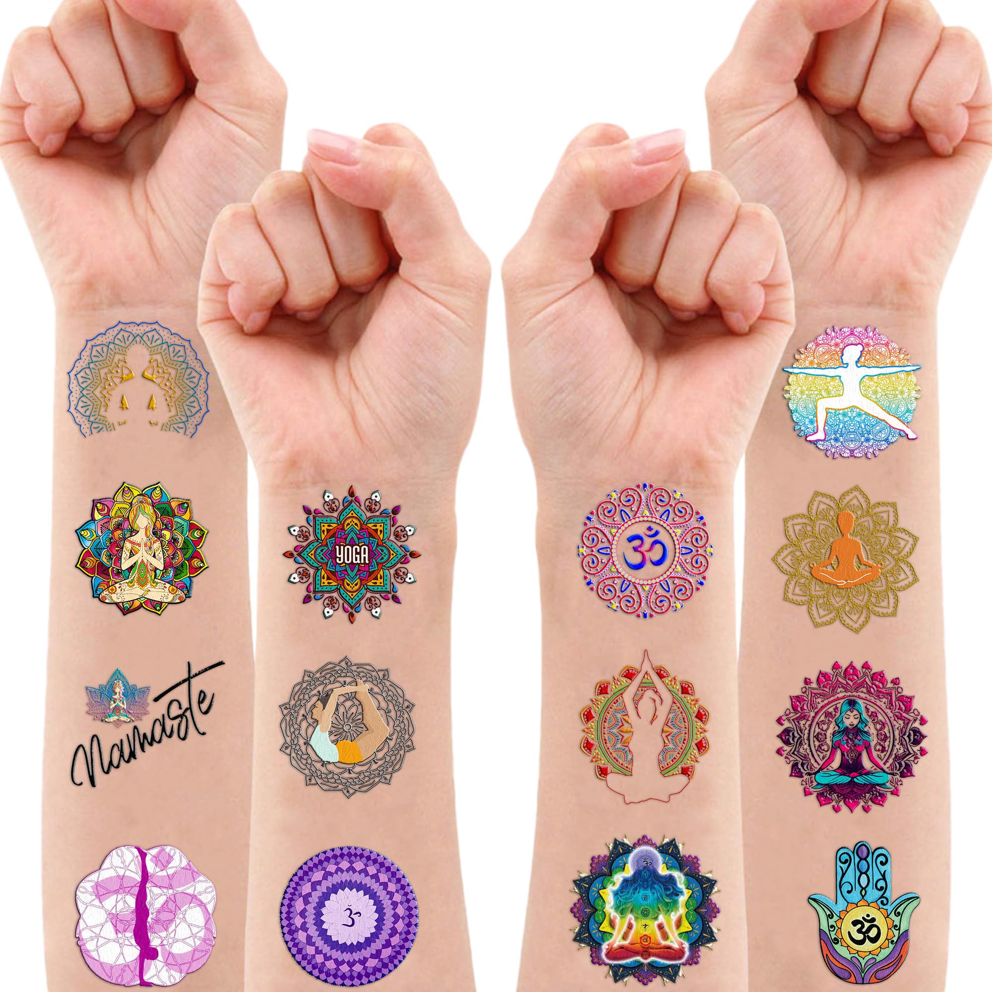 MeoIsDaBest Yoga Day tattoos sheet displays mandala and flower art ideal for DIY decorations