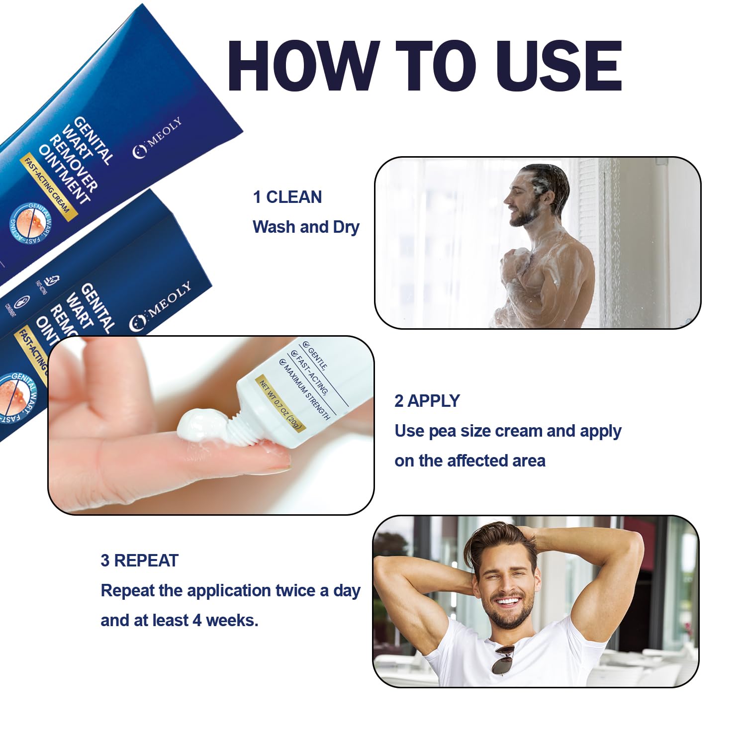 MEOLY Genital Wart Remover Cream ingredients including salicylic acid for care.