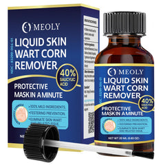 MEOLY wart remover bottle clearly labeled for at-home plantar wart care.