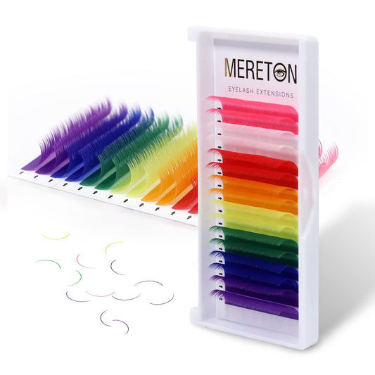 Mereton colored lashes in a 16-row tray provide vibrant options for bold eye looks.