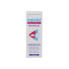 Close-up of Meridol HALITOSIS Mouthwash bottle and label