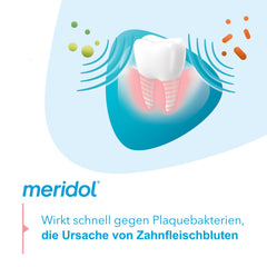 Meridol packaging showing gum protection benefits