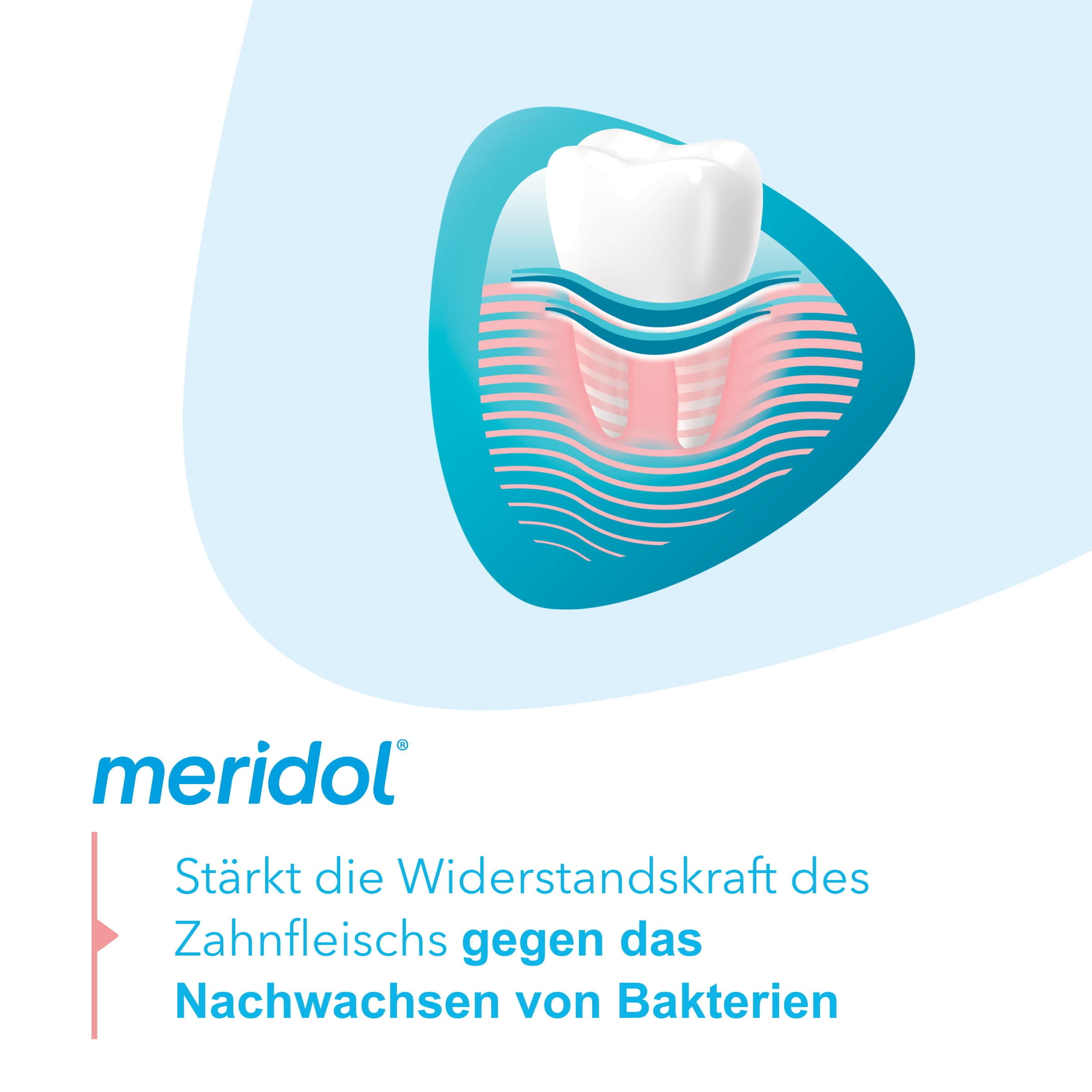 Meridol box highlighting 150 ml total content
