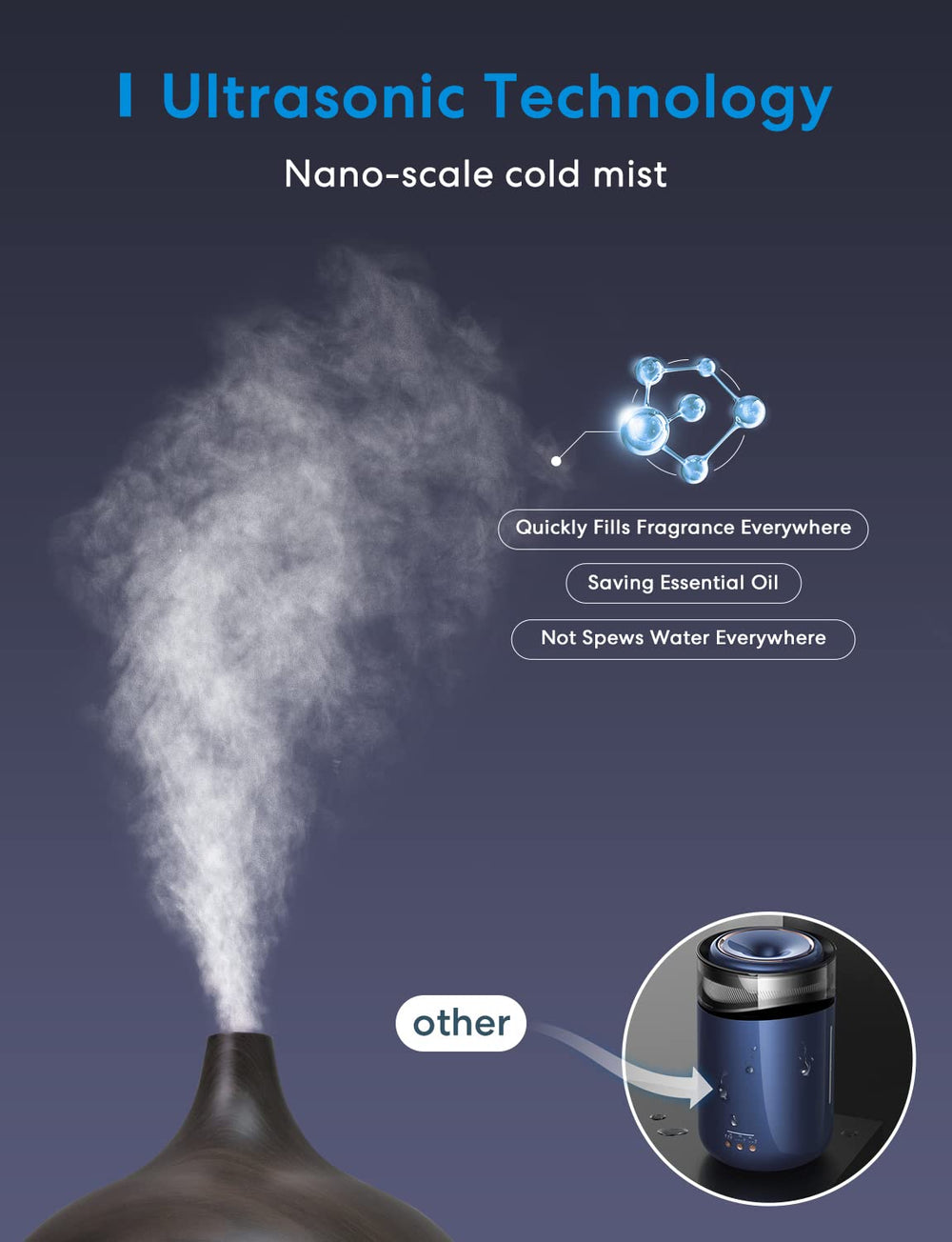 Diffuser emitting nano-scale mist in a living room