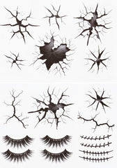 Merroyal cracked-glass face tattoos create a realistic horror skin effect for Halloween