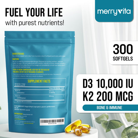 Vegan, gluten-free, non-GMO D3 K2 softgels with coconut oil