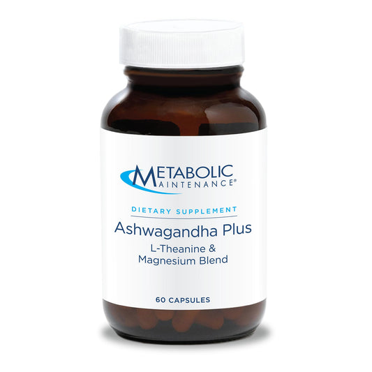 Front view of Metabolic Maintenance Ashwagandha Plus bottle with 60 capsules