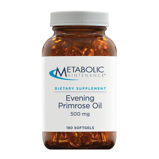 Bottle of Metabolic Maintenance Evening Primrose Oil capsules, 500 mg, 180 softgels