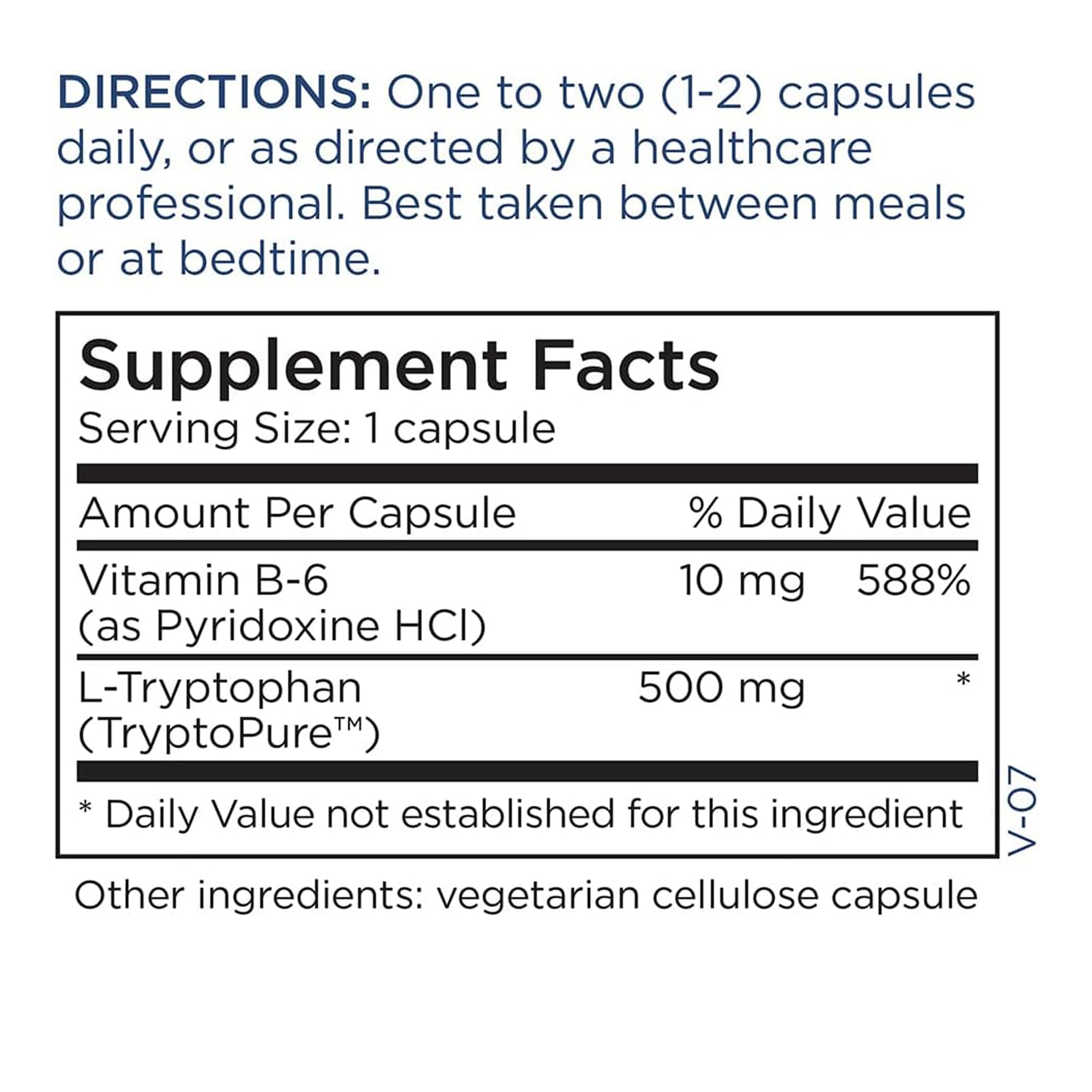 Usage/box image for Metabolic Maintenance L-Tryptophan 500mg 60 capsules