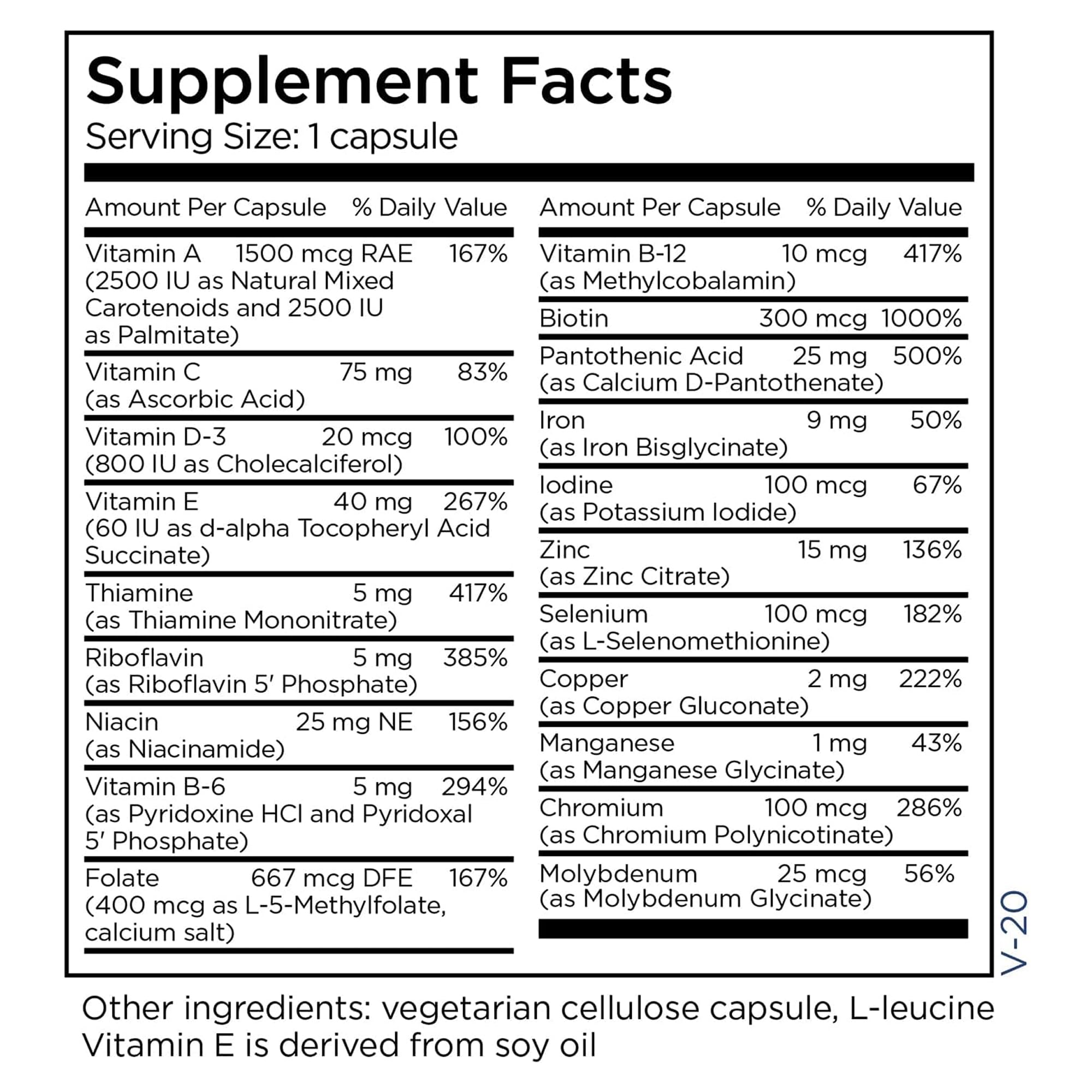 Nutrition facts and daily dosage information on the bottle label