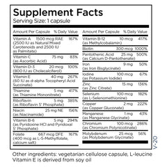 Nutrition facts and daily dosage information on the bottle label