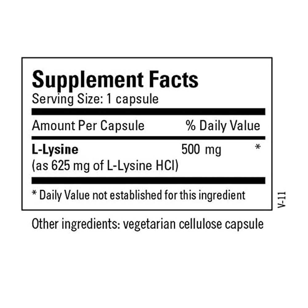 Vegan-friendly L-Lysine capsules in white bottle