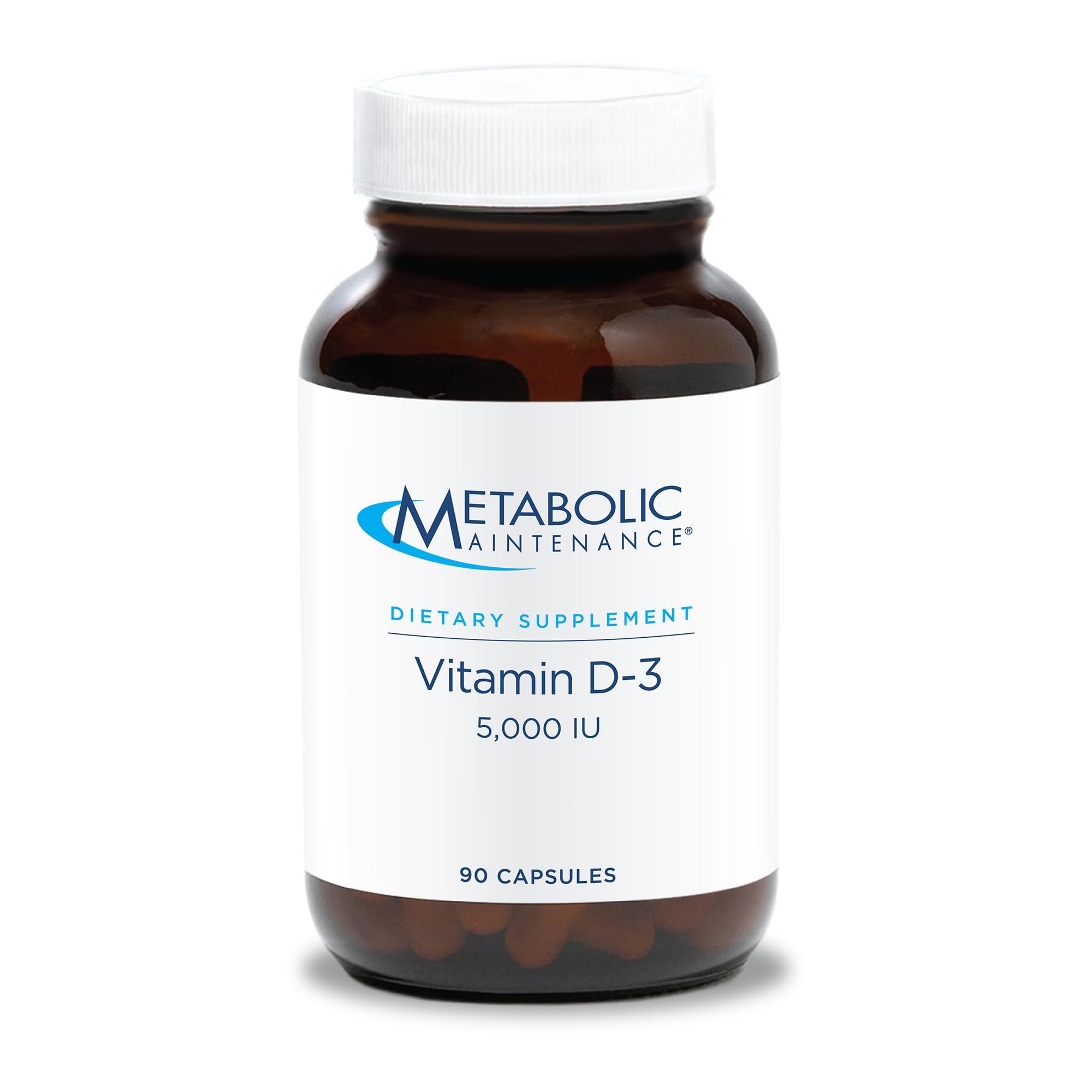 Front view of Metabolic Maintenance Vitamin D3 5000 IU softgel bottle