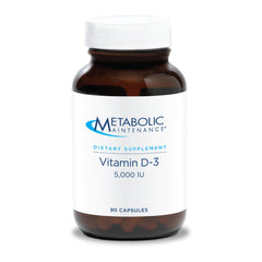 Front view of Metabolic Maintenance Vitamin D3 5000 IU softgel bottle