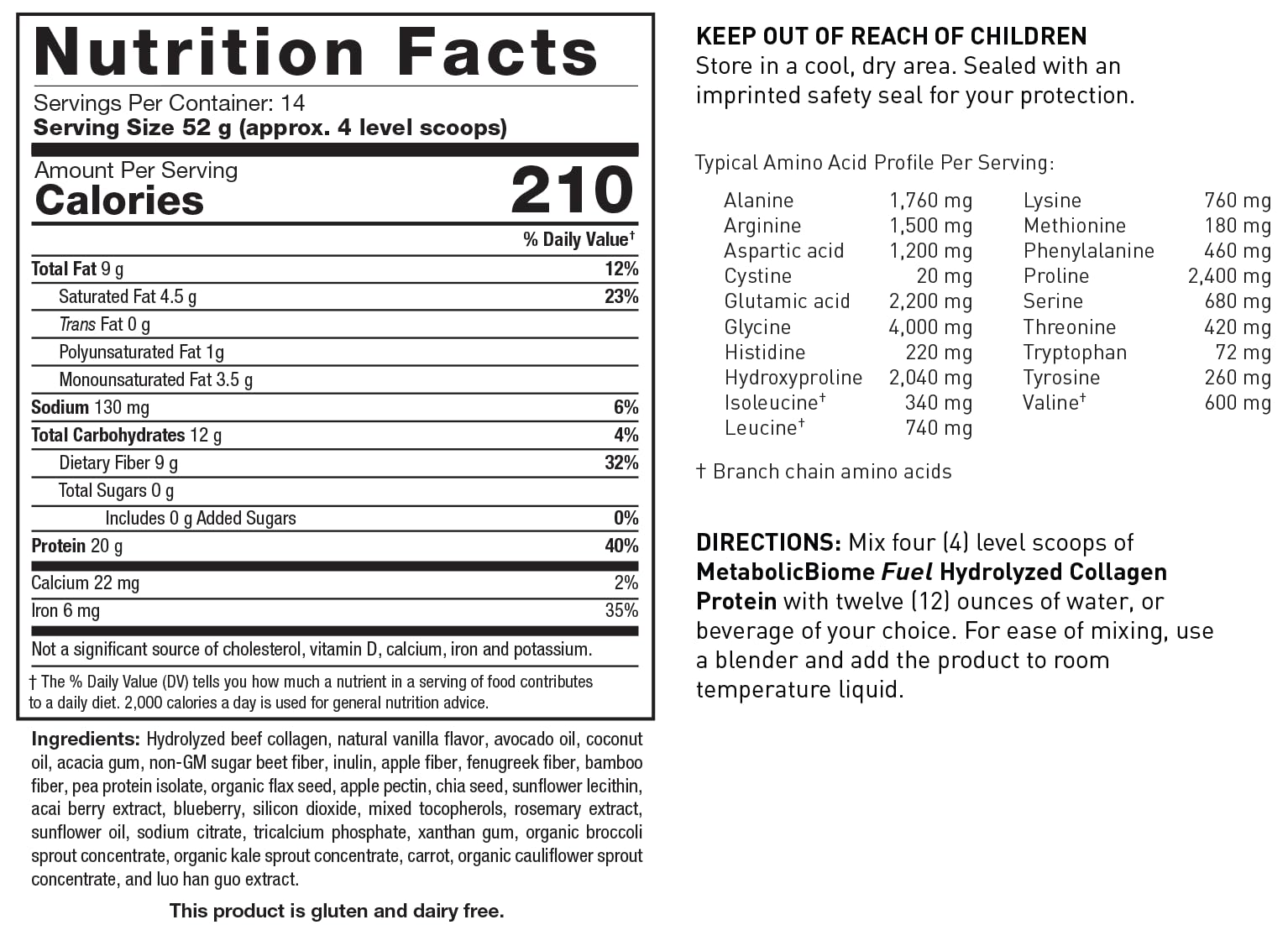 Vanilla flavor MetabolicBiome Fuel hydrolyzed collagen protein shake serving