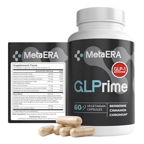 Front view of METAERA GLPrime GLP-1 supplement bottle