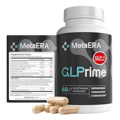 Front view of METAERA GLPrime GLP-1 supplement bottle