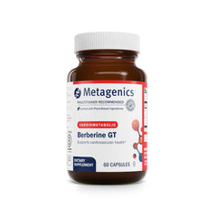 Metagenics Berberine GT bottle front view highlighting metabolism support.