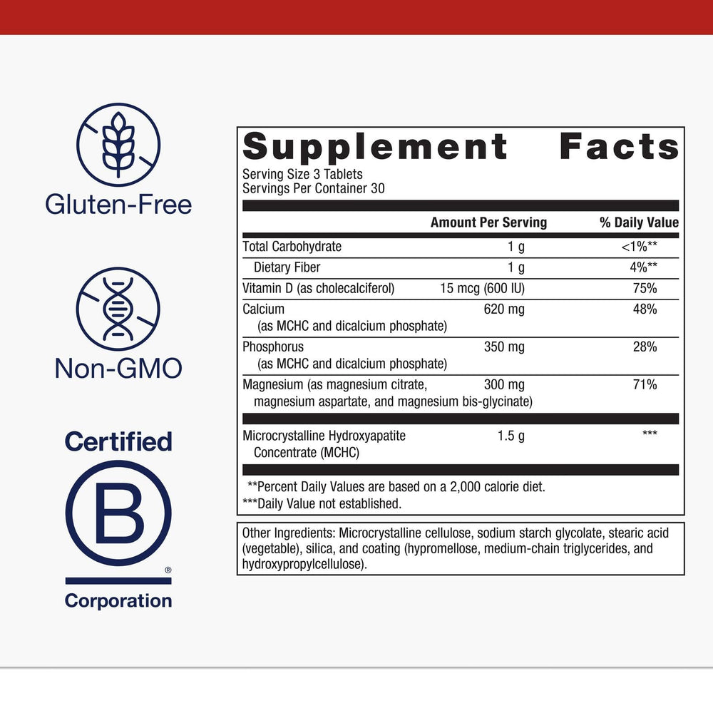 Metagenics Bone Builder back label highlights chelated minerals for absorption.