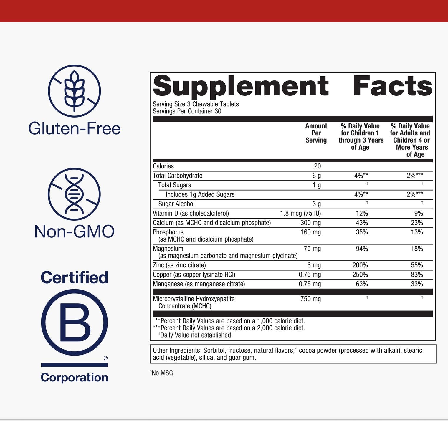 Close-up of Metagenics Bone Builder chewable tablets