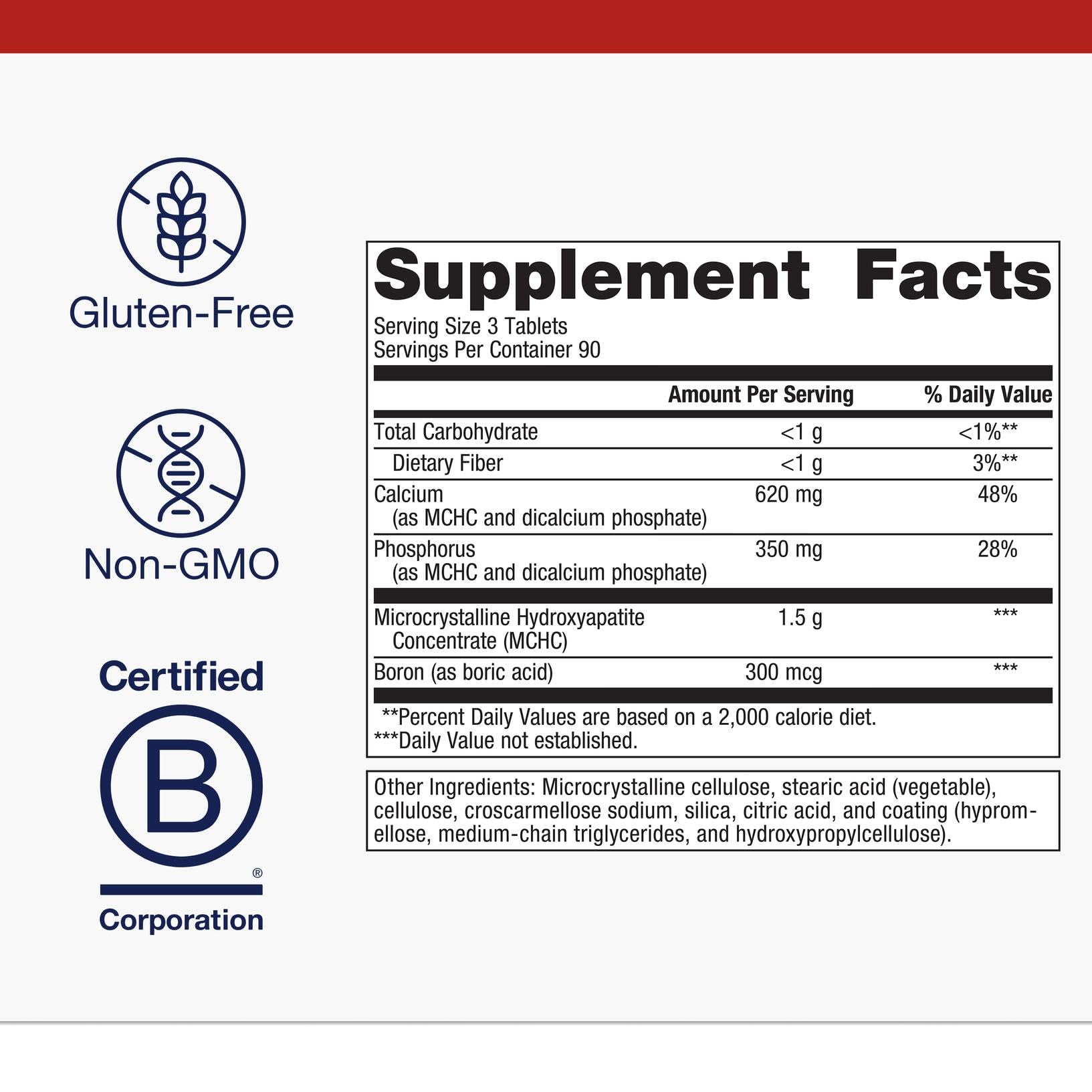 Metagenics Bone Builder label highlighting calcium, phosphorus, collagen, and trace minerals.