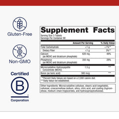 Metagenics Bone Builder label highlighting calcium, phosphorus, collagen, and trace minerals.