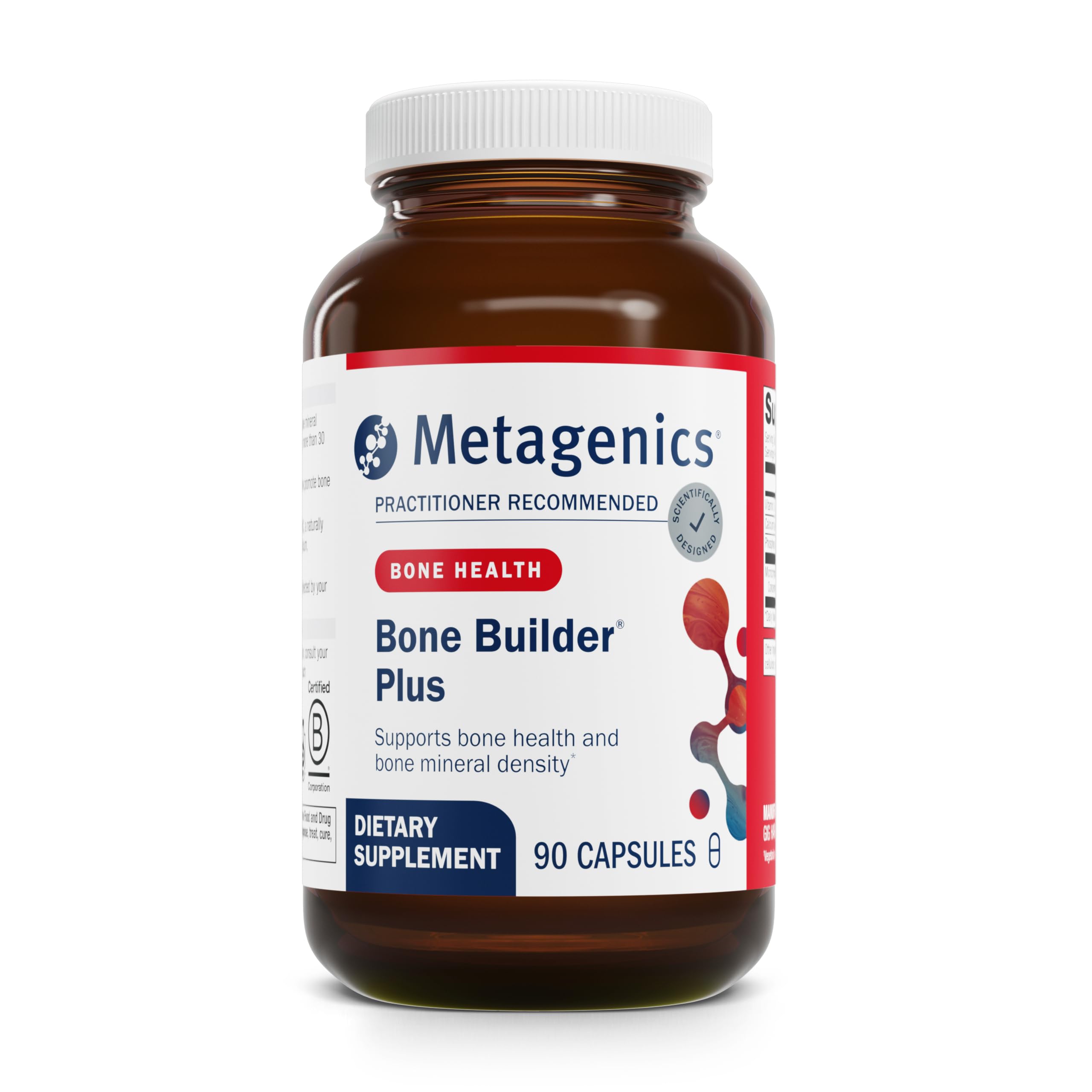Metagenics Bone Builder Plus bottle front, a high-absorption bone support formula for daily wellness.